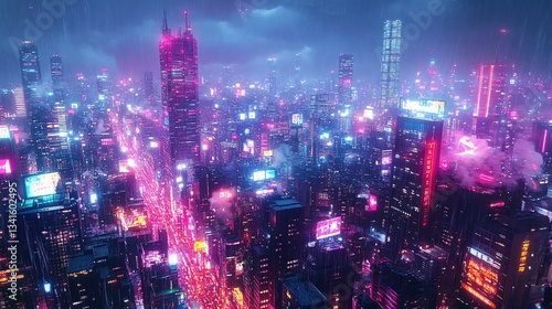 Wallpaper Mural Vibrant Neon Cyberpunk Cityscape with Bright Digital Billboards and Rainy Atmosphere Torontodigital.ca