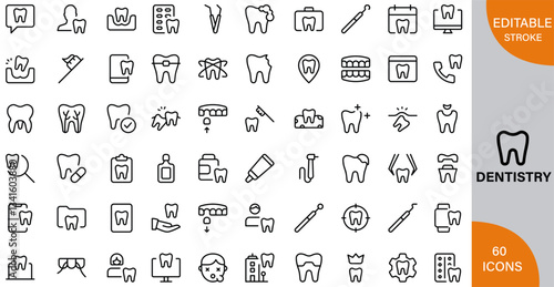 Dentistry icon pack | Detailed Outline | Editable Stoke 60 icon | Victor illustrator.