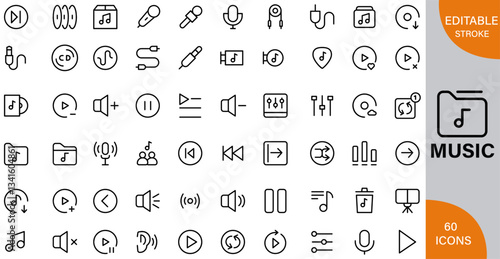 Music icon pack | Detailed Outline | Editable Stoke 60 icon | Victor illustrator.