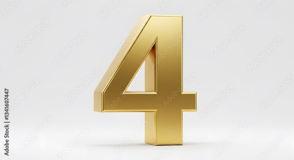 Golden Number 4 – Shiny Metallic Numeral Symbol on White Background Golden Number 4 – Shiny Metallic Numeral Symbol on White Background