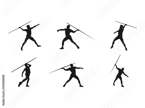 Javelin thrower silhouette. Javelin throwing man. Athlete throwing. Javelin throw, isolated. Javelin throw male athlete black silhouette. Vector isolated on a white background.
