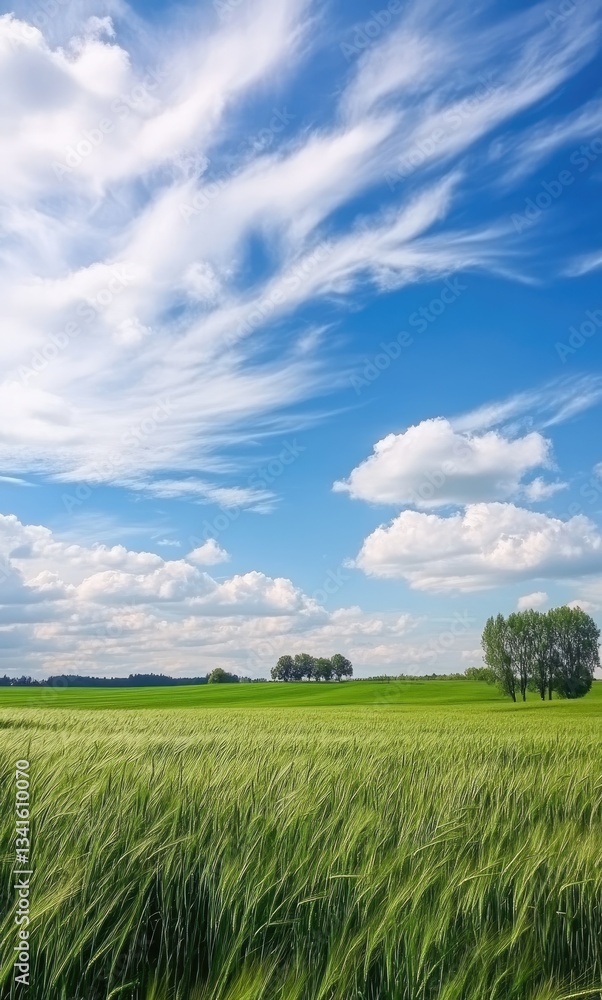 Obraz premium green field and blue sky