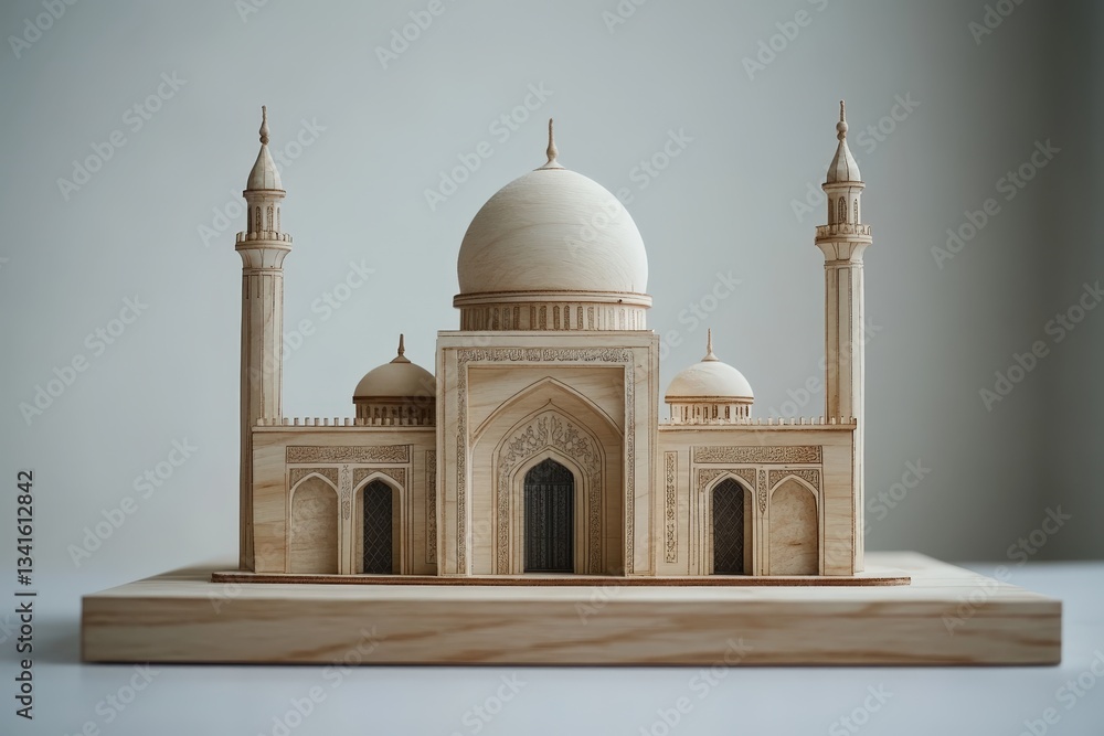 Obraz premium A detailed wooden scale model depicting a religious structure building