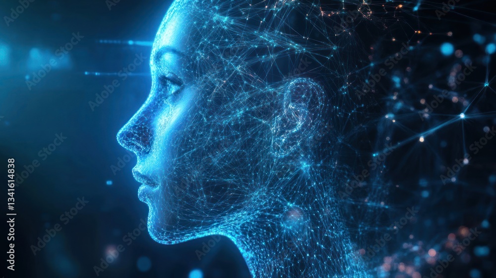Futuristic representation of artificial intelligence with human-like features Futuristic representation of artificial intelligence with human-like features
