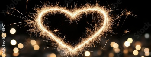 A heart shape created by sparkling lights glows brightly against a dark backdrop, showcasing the joy of a festive celebration at night