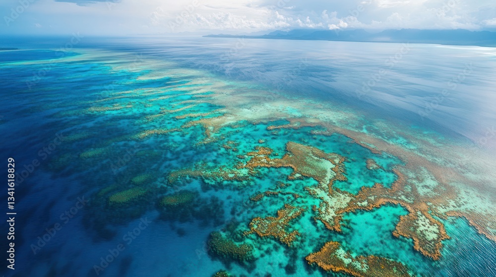 Fototapeta premium Panoramic aerial showcasing the breathtaking Great Barrier Reef formation and vibrant coral gardens