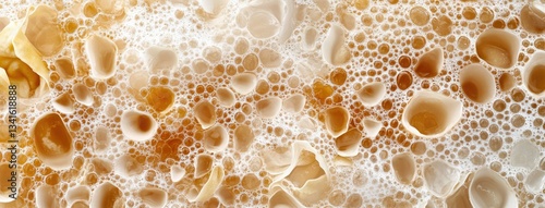 Bubbles and textures of coffee with various shades in a close-up view captured during an afternoon brew session