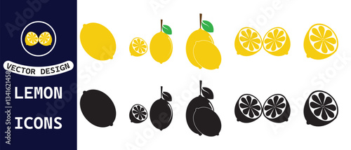 set of lemon fruit icon white background.