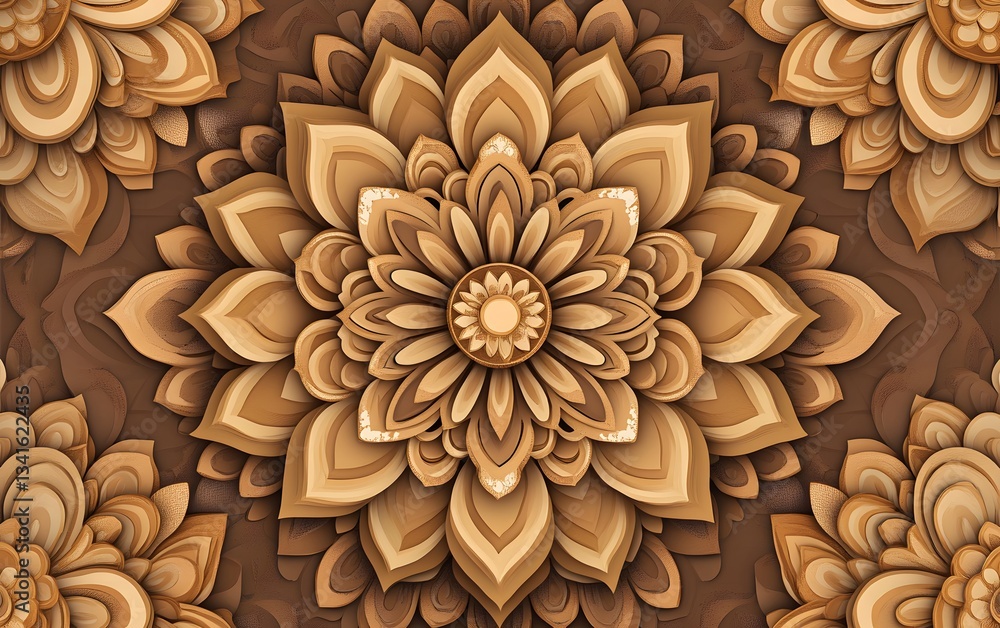 Intricate mandala-inspired floral pattern in warm earth tones, seamlessly flowing with ornate details Intricate mandala-inspired floral pattern in warm earth tones, seamlessly flowing with ornate details