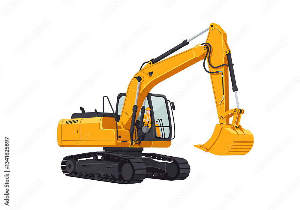 Powerful Yellow Excavator Machine at Work Construction Site Heavy Equipment Digger Powerful Yellow Excavator Machine at Work Construction Site Heavy Equipment Digger