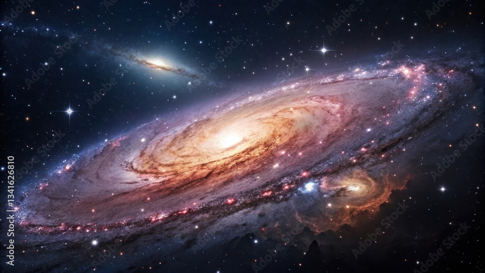 Naklejka premium Spectacular view of a distant galaxy revealing its intricate spiral structure and radiant glow