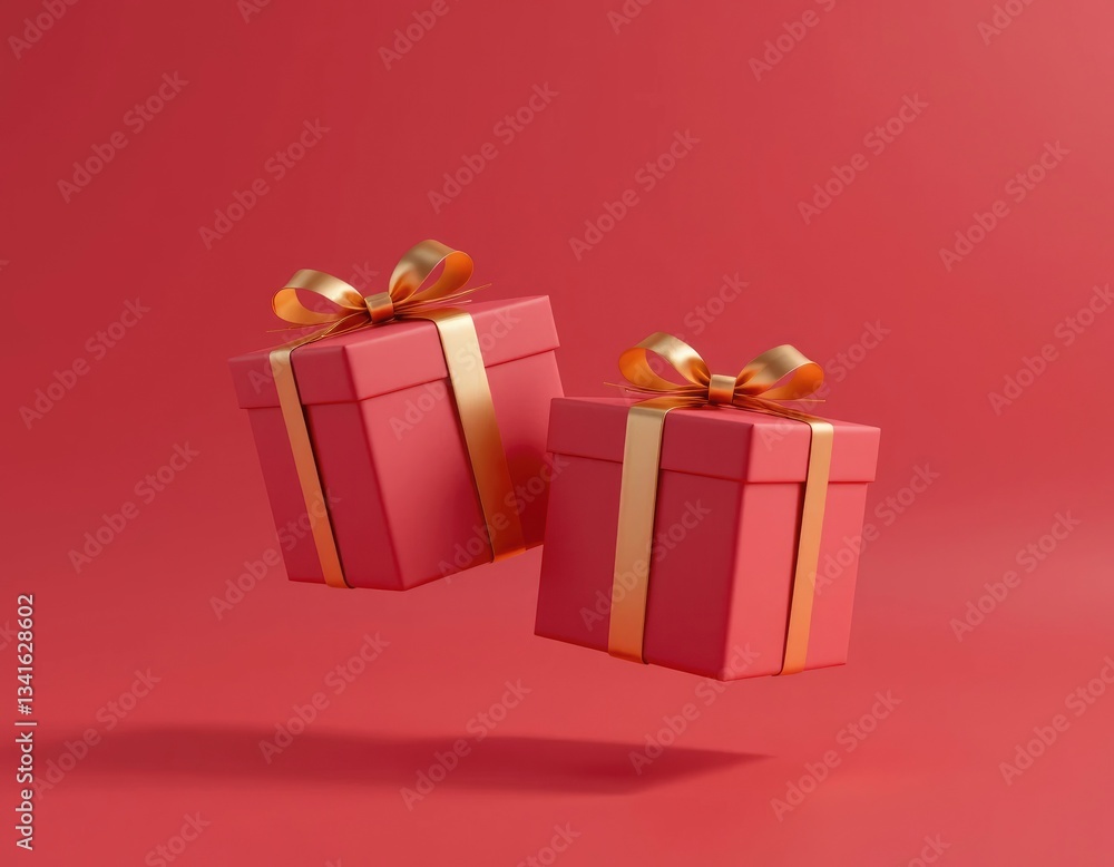 Floating Gift Boxes with Golden Ribbons Against a Monochromatic Background Floating Gift Boxes with Golden Ribbons Against a Monochromatic Background