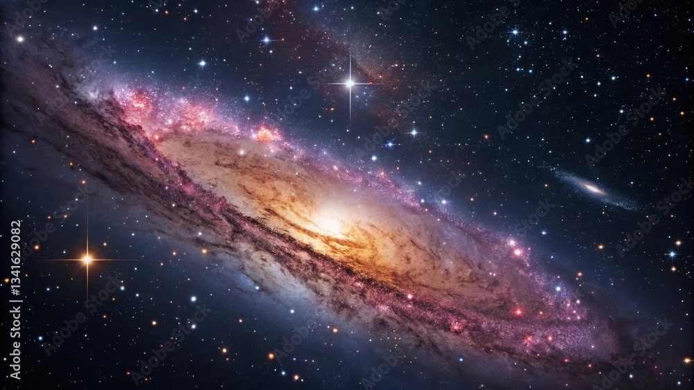 Obraz premium Spectacular view of a spiral galaxy showcasing stars, nebula, and vast cosmic elements. A breathtaking display of celestial beauty in a dark, star-studded canvas