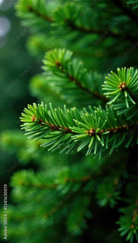 Fototapeta premium Long dense needles of the Weymouth pine tree form lush greenery, foliage, leaves