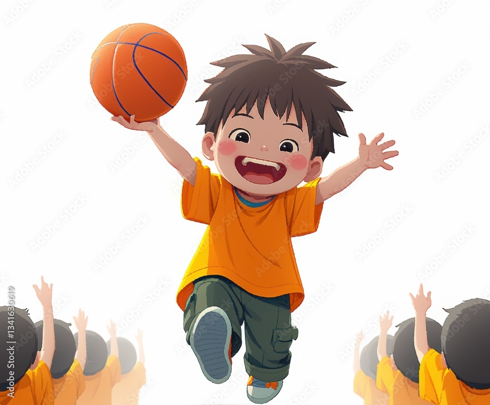 篮球少年的飞跃瞬间