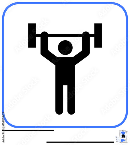 Simplified figure holding a barbell overhead, showcasing strength-focused fitness. Ideal for gym, workout, bodybuilding, wellness, determination, personal goals, and achievement in a flat simple