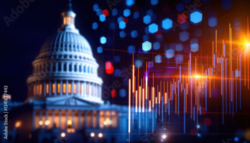 iconic structure of Capitol building stands tall, symbolizing united states, while vibrant data