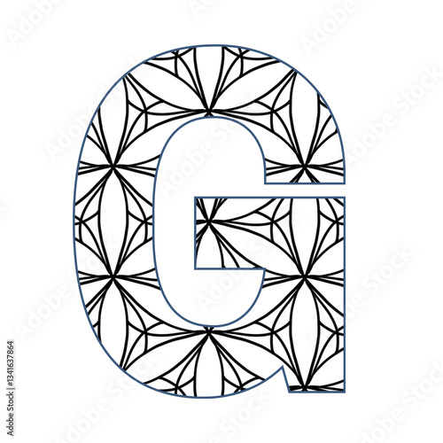 Mandala alphabet letter coloring book for adults vector illustration.