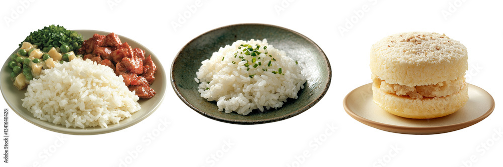Isolated on a transparent background is a white plate of rice, generated by Generative Ai Isolated on a transparent background is a white plate of rice, generated by Generative Ai