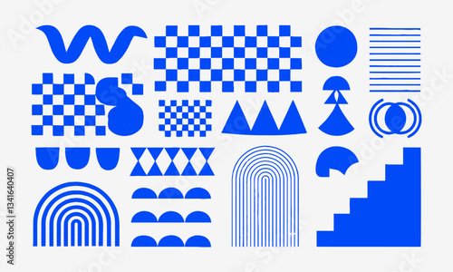 Modern vector-style illustration abstract geometric shapes monochromatic blue color, easily editable.