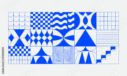 Modern vector-style illustration abstract geometric shapes monochromatic blue color, easily editable.