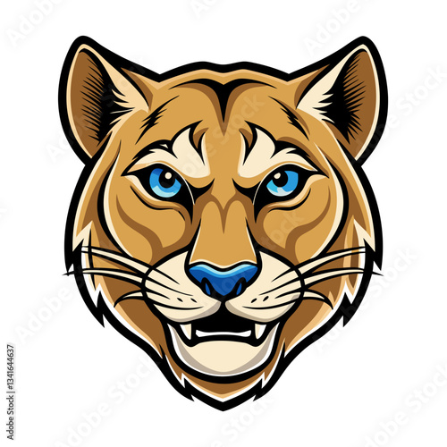 a cougar head close up with bright eyes vector illustration