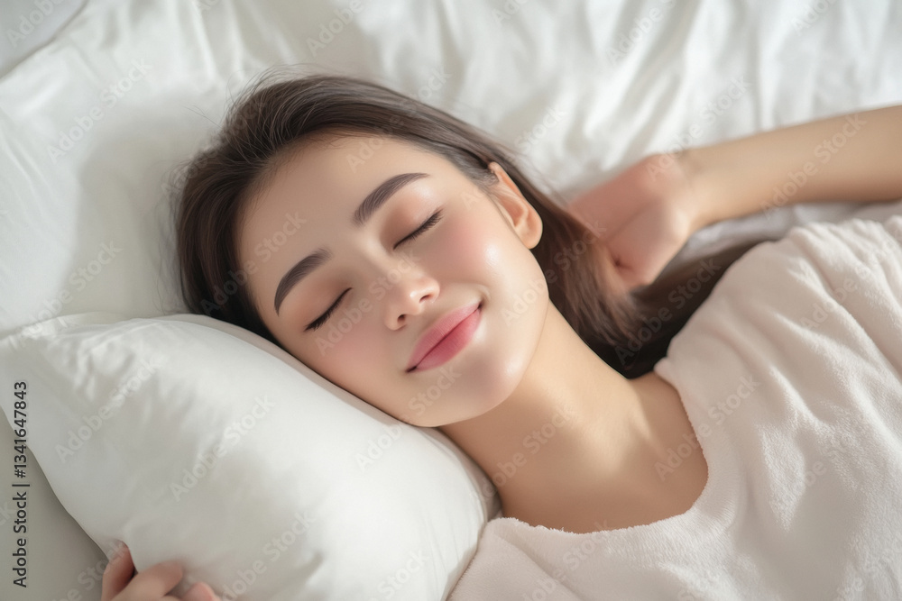 woman sleeping well with soft white pillow and bedding woman sleeping well with soft white pillow and bedding