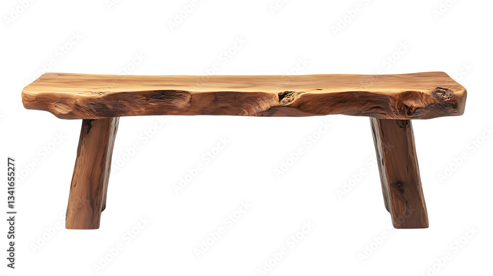 Live edge wooden bench with natural bark and angled legs Live edge wooden bench with natural bark and angled legs