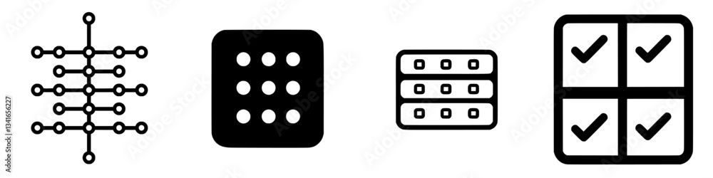 Various geometric icons representing connections, numbers, and selections in a digital or design context Various geometric icons representing connections, numbers, and selections in a digital or design context