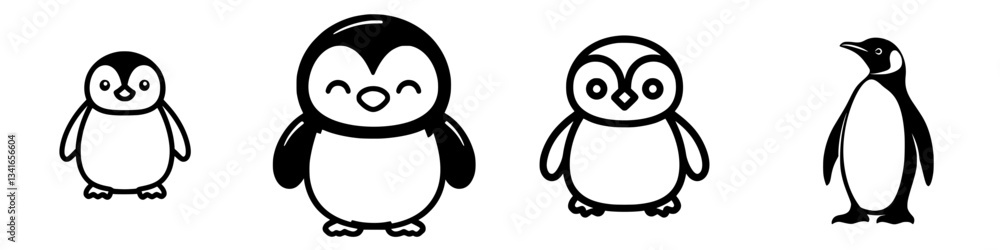 Collection of cute penguin illustrations showcasing different characters and expressions on a plain background Collection of cute penguin illustrations showcasing different characters and expressions on a plain background