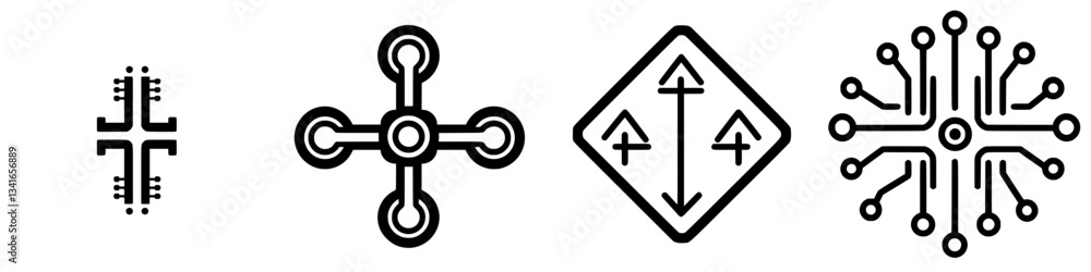 Symbols representing connections and movements in a modern technological context, displayed against a simple background Symbols representing connections and movements in a modern technological context, displayed against a simple background