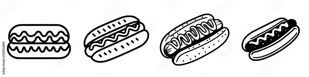 Sketches of hot dogs in various styles showcasing popular toppings and ingredients for a fun culinary experience Sketches of hot dogs in various styles showcasing popular toppings and ingredients for a fun culinary experience