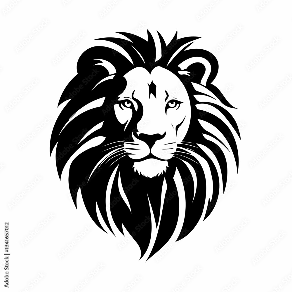 Fototapeta premium Vector black and white silhouette of a lion's face, drawn with minimalist strokes