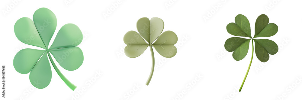 A four-leaf clover 3D model is realistically rendered and isolated on a transparent background with the help of generative AI A four-leaf clover 3D model is realistically rendered and isolated on a transparent background with the help of generative AI