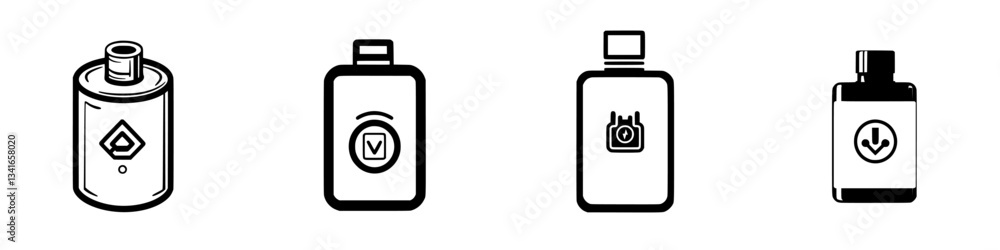 Various shapes and sizes of cosmetic bottles arranged on a plain background under studio lighting showcasing design diversity Various shapes and sizes of cosmetic bottles arranged on a plain background under studio lighting showcasing design diversity