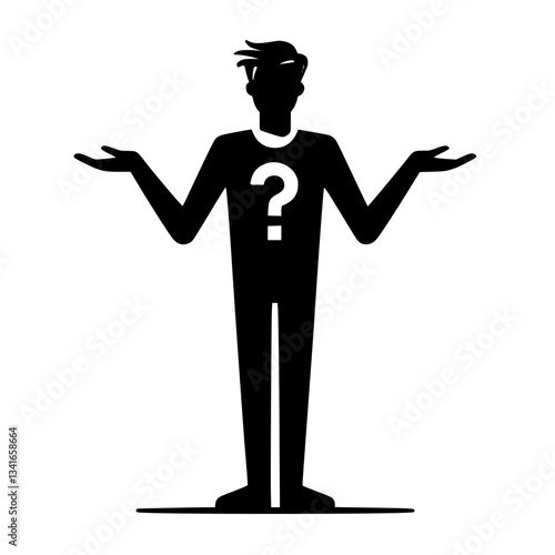 Vector black and white silhouette of a person shrugging, drawn with minimalist strokes