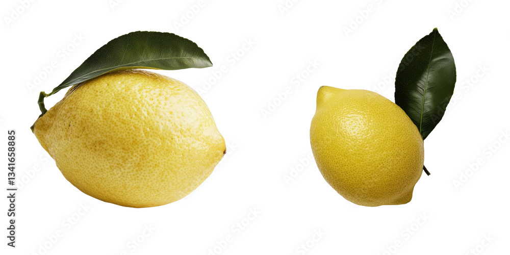 Generative Ai has produced an image of a lemon with leaves, looking highly realistic and isolated on a transparent background Generative Ai has produced an image of a lemon with leaves, looking highly realistic and isolated on a transparent background