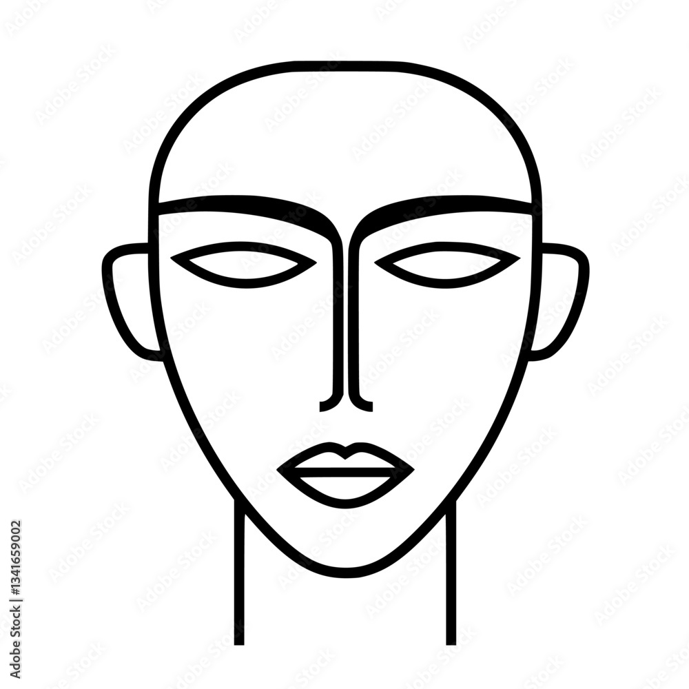 Minimalist line art of a human face showcasing symmetrical features and an expression of calmness and serenity Minimalist line art of a human face showcasing symmetrical features and an expression of calmness and serenity