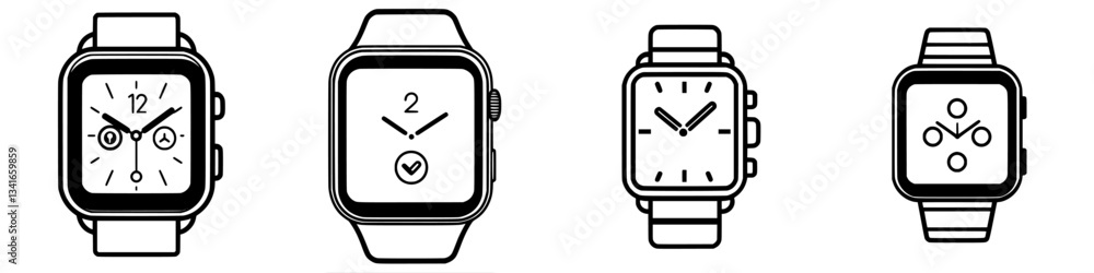 Various styles of modern smartwatch designs displayed in a minimalist format for tech enthusiasts and design lovers Various styles of modern smartwatch designs displayed in a minimalist format for tech enthusiasts and design lovers