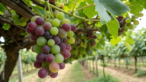 Wallpaper Mural Bunch of Grapes Hanging On The Vineyard, Summer Garden, Harvest Season Torontodigital.ca