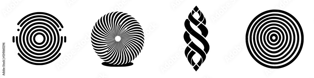Geometric patterns in black and white showcasing optical illusions and spirals, an artistic exploration of visual design Geometric patterns in black and white showcasing optical illusions and spirals, an artistic exploration of visual design