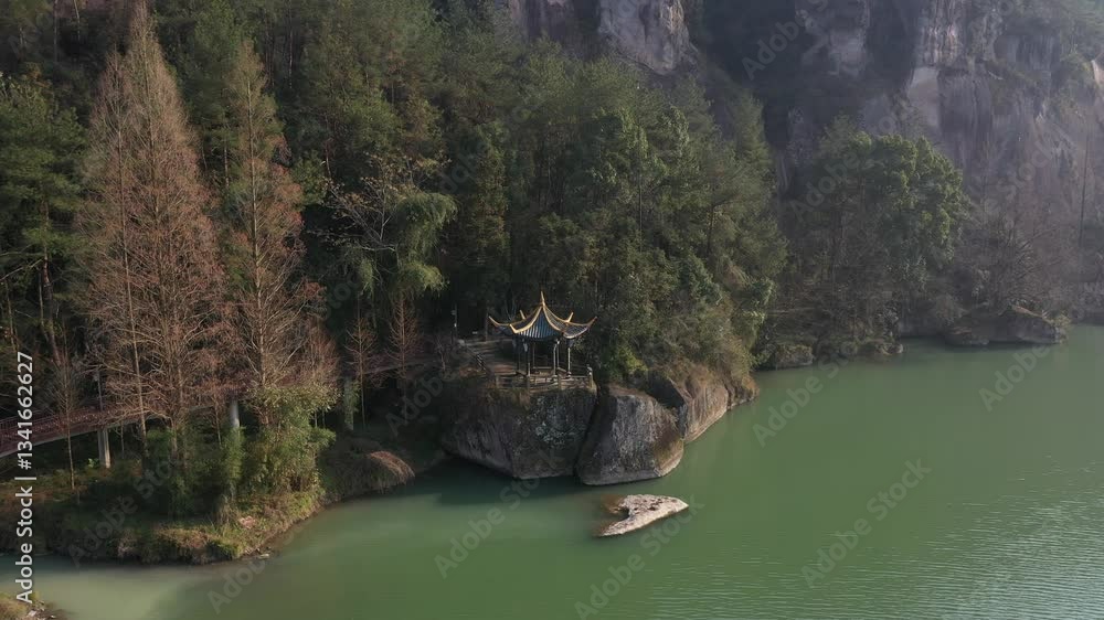Aerial view of Xiandu Scenic Area in Jinyun, Lishui, Zhejiang, China, majestic mountains and misty fogs. High quality 4k footage Aerial view of Xiandu Scenic Area in Jinyun, Lishui, Zhejiang, China, majestic mountains and misty fogs. High quality 4k footage