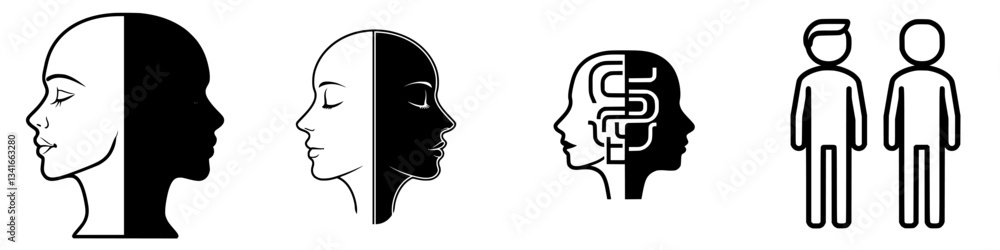 Visual representation of the contrast between human emotions, intellect, and social interaction in a modern design style Visual representation of the contrast between human emotions, intellect, and social interaction in a modern design style