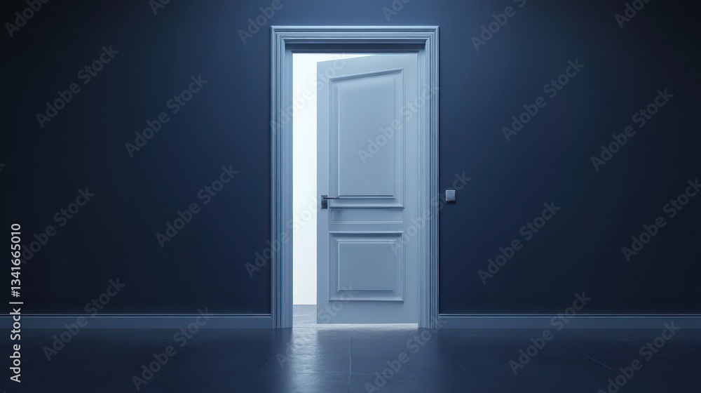 Mysterious open door empty room conceptual image dark environment perspective on possibility Mysterious open door empty room conceptual image dark environment perspective on possibility