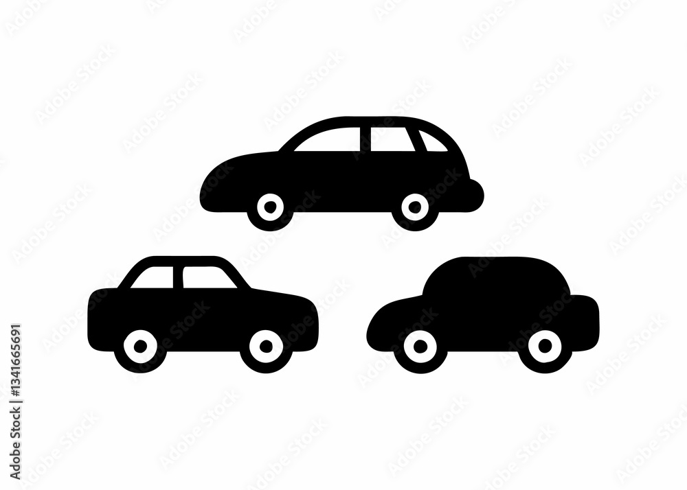 Fototapeta premium Simple black silhouettes of three different cars.