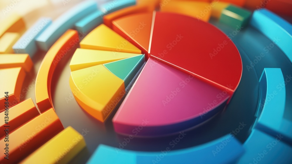 Fototapeta premium 3D pie chart animation frame with rotating data segments, ideal for an engaging financial presentation.