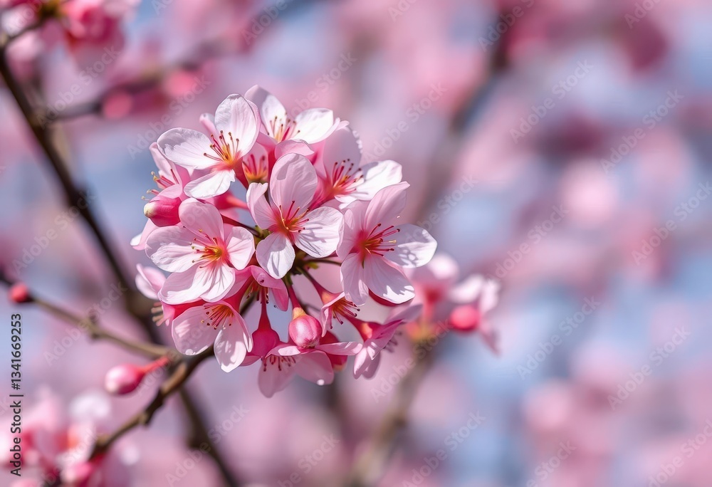 Delicate pink blossoms in full bloom against a soft spring background, beauty, garden Delicate pink blossoms in full bloom against a soft spring background, beauty, garden