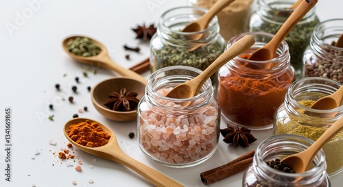 Wallpaper Mural Assorted Spices in Jars with Wooden Spoons Culinary Delights Torontodigital.ca