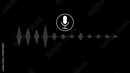 Audio message record, voice chat, sound wave, and microphone icon animation with black background.