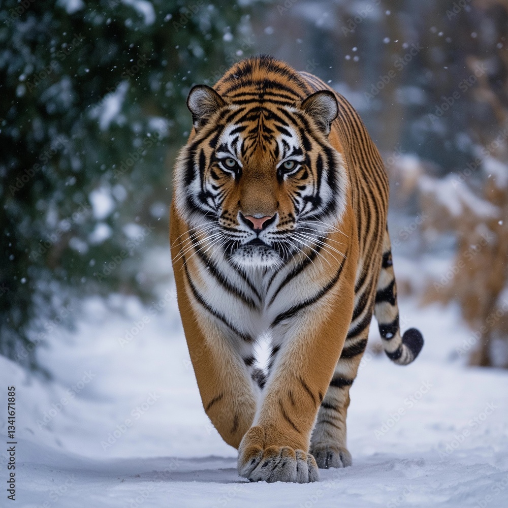 Fototapeta premium Snowland Guardian – The Alpha Tiger of the Wild